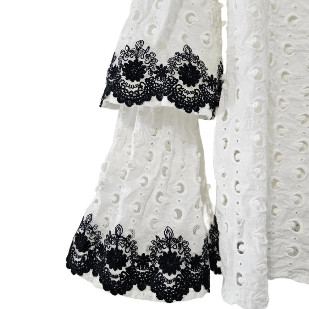 Bailey 44 White Eyelet Boho Tiered Bell Sleeve Blouse - Picture 7 of 11